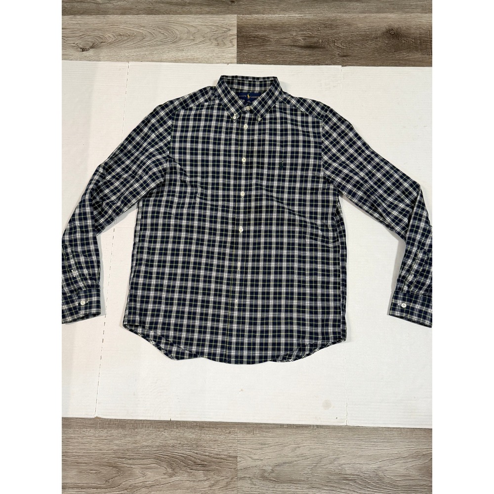 Polo Ralph Lauren Mens XL 18-20 Navy Blue Plaid Button Down Shirt Long Sleeve